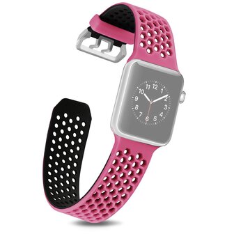 Bandje met gaatjes - 2 kleuren - Roze met zwart - Geschikt voor Apple Watch 38mm / 40mm / 41mm / 42mm