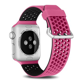 Bandje met gaatjes - 2 kleuren - Roze met zwart - Geschikt voor Apple Watch 38mm / 40mm / 41mm / 42mm