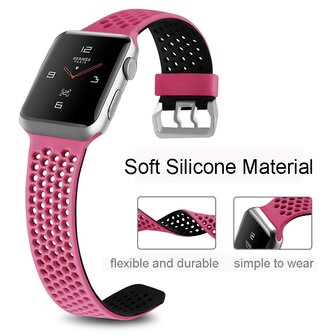 Bandje met gaatjes - 2 kleuren - Roze met zwart - Geschikt voor Apple Watch 38mm / 40mm / 41mm / 42mm