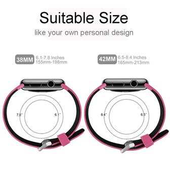 Bandje met gaatjes - 2 kleuren - Roze met zwart - Geschikt voor Apple Watch 38mm / 40mm / 41mm / 42mm