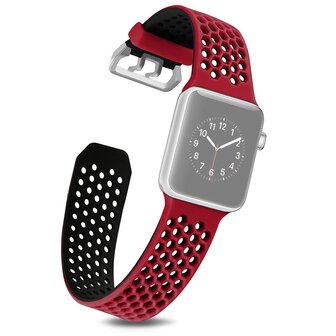 Bandje met gaatjes - 2 kleuren - Rood met zwart - Geschikt voor Apple Watch 38mm / 40mm / 41mm / 42mm