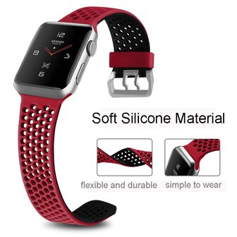 Bandje met gaatjes - 2 kleuren - Rood met zwart - Geschikt voor Apple Watch 38mm / 40mm / 41mm / 42mm