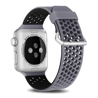 Bandje met gaatjes - 2 kleuren - Grijs met zwart - Geschikt voor Apple Watch 38mm / 40mm / 41mm / 42mm