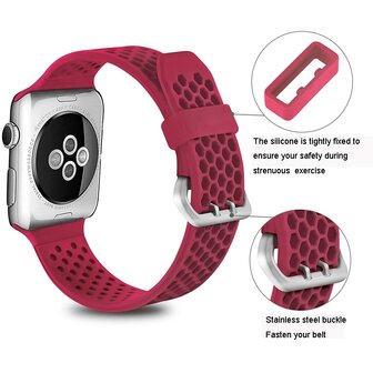 Bandje met gaatjes - Rood - Geschikt voor Apple Watch 38mm / 40mm / 41mm / 42mm