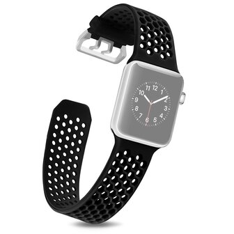 Bandje met gaatjes - Zwart - Geschikt voor Apple Watch 38mm / 40mm / 41mm / 42mm