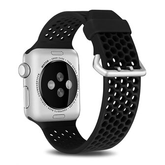 Bandje met gaatjes - Zwart - Geschikt voor Apple Watch 38mm / 40mm / 41mm / 42mm