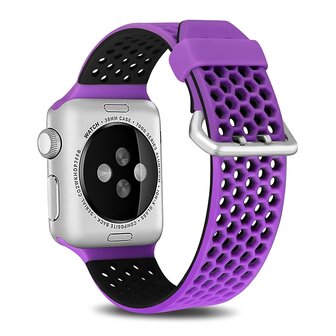 Bandje met gaatjes - 2 kleuren - Paars met zwart - Geschikt voor Apple Watch 44mm / 45mm&nbsp;/ 46mm / 49mm