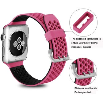 Bandje met gaatjes - 2 kleuren - Roze met zwart - Geschikt voor Apple Watch 44mm / 45mm&nbsp;/ 46mm / 49mm