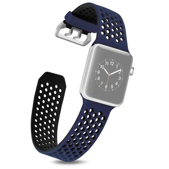 Bandje met gaatjes - 2 kleuren - Blauw met zwart - Geschikt voor Apple Watch 44mm / 45mm&nbsp;/ 46mm / 49mm