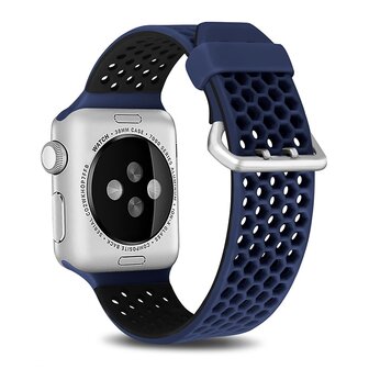 Bandje met gaatjes - 2 kleuren - Blauw met zwart - Geschikt voor Apple Watch 44mm / 45mm&nbsp;/ 46mm / 49mm