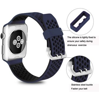 Bandje met gaatjes - 2 kleuren - Blauw met zwart - Geschikt voor Apple Watch 44mm / 45mm&nbsp;/ 46mm / 49mm