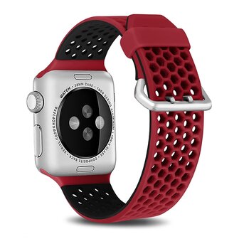 Bandje met gaatjes - 2 kleuren - Rood met zwart - Geschikt voor Apple Watch 44mm / 45mm&nbsp;/ 46mm / 49mm