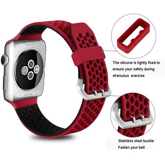 Bandje met gaatjes - 2 kleuren - Rood met zwart - Geschikt voor Apple Watch 44mm / 45mm&nbsp;/ 46mm / 49mm