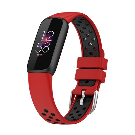 Fitbit Luxe - Siliconen sportbandje - Maat: Large - Rood + zwart