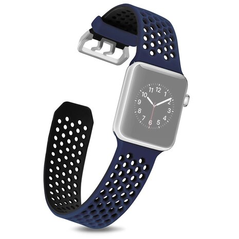 Bandje met gaatjes - 2 kleuren - Blauw met zwart - Geschikt voor Apple Watch 38mm / 40mm / 41mm / 42mm