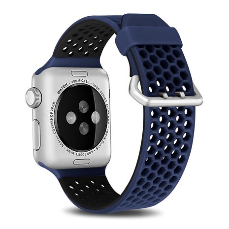 Bandje met gaatjes - 2 kleuren - Blauw met zwart - Geschikt voor Apple Watch 38mm / 40mm / 41mm / 42mm