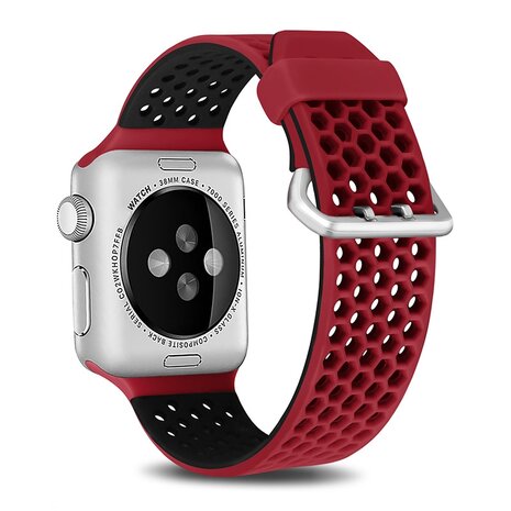 Bandje met gaatjes - 2 kleuren - Rood met zwart - Geschikt voor Apple Watch 38mm / 40mm / 41mm / 42mm