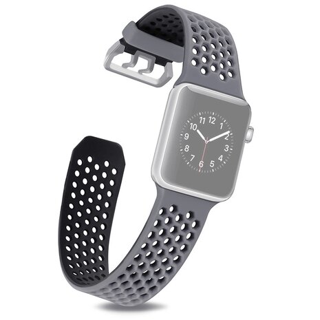 Bandje met gaatjes - 2 kleuren - Grijs met zwart - Geschikt voor Apple Watch 38mm / 40mm / 41mm / 42mm