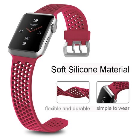 Bandje met gaatjes - Rood - Geschikt voor Apple Watch 38mm / 40mm / 41mm / 42mm