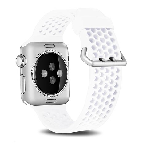 Bandje met gaatjes - Wit - Geschikt voor Apple Watch 38mm / 40mm / 41mm / 42mm