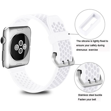 Bandje met gaatjes - Wit - Geschikt voor Apple Watch 38mm / 40mm / 41mm / 42mm