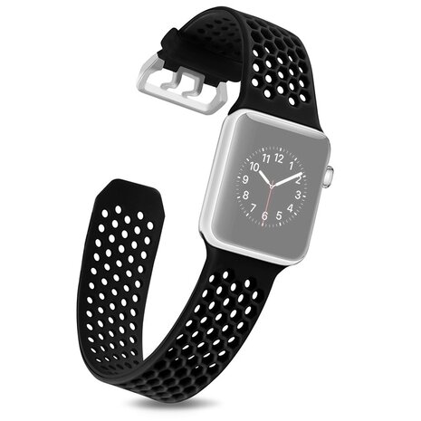 Bandje met gaatjes - Zwart - Geschikt voor Apple Watch 44mm / 45mm / 46mm / 49mm