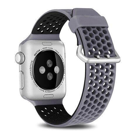 Bandje met gaatjes - 2 kleuren - Grijs met zwart - Geschikt voor Apple Watch 44mm / 45mm / 46mm / 49mm