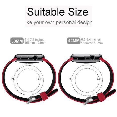 Bandje met gaatjes - 2 kleuren - Rood met zwart - Geschikt voor Apple Watch 44mm / 45mm / 46mm / 49mm